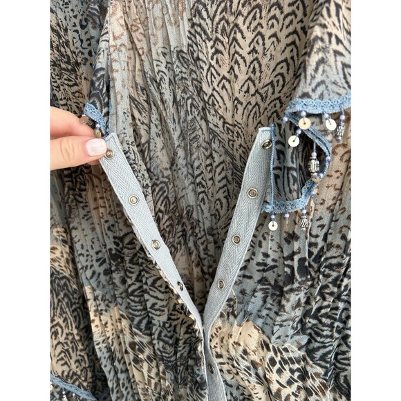 Vintage Y2K Pleated Fairy Button Up Sz M/L Bell Sleeve Cheetah Whimsy Sequins - Picture 2 of 10